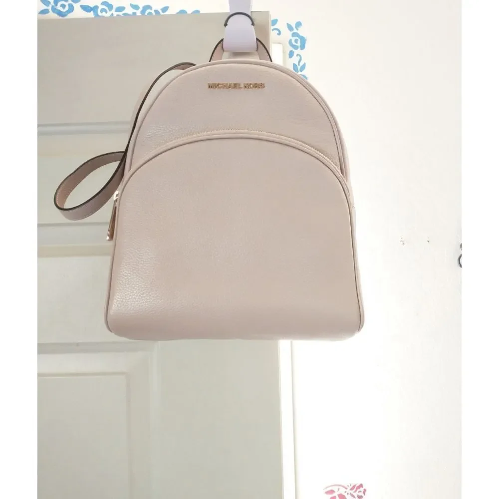 New! MICHAEL KORS Abbey Medium Pebbled Leather Backpack Soft Pink